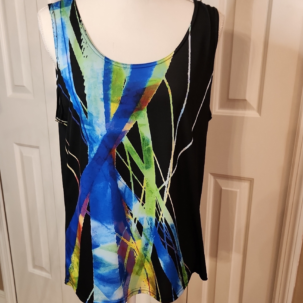 Valentina Blue and Green Graphic Tank Top